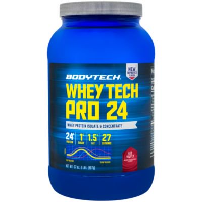 BodyTech Whey Tech Pro 24 Protein Powder Protein Enzyme Blend with BCAA's to Fuel Muscle Growth Recovery, Ideal for PostWorkout Muscle Building Red Velvet (2 Pound) - 766536001552