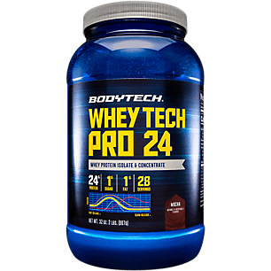 BodyTech Whey Tech Pro 24 Protein Powder Protein Enzyme Blend with BCAA s to Fuel Muscle Growth Recovery Ideal for PostWorkout Muscle Building Mocha (2 Pound) - 766536001569