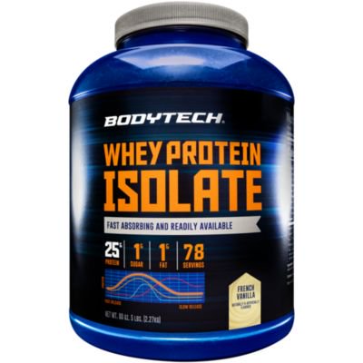 BodyTech Whey Protein Isolate Powder With 25 Grams of Protein per Serving BCAA's Ideal for PostWorkout Muscle Building Growth, Contains Milk Soy Vanilla (5 Pound) - 766536001705