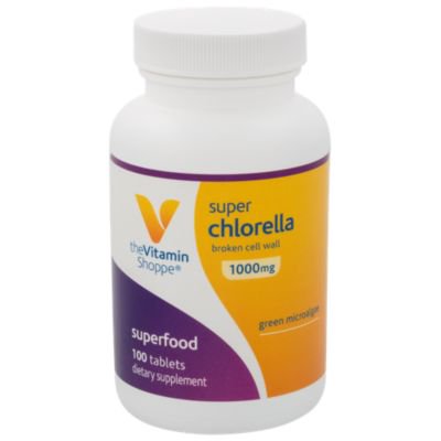 The Vitamin Shoppe Super Chlorella 1000mg, SingleCelled Green Superfood Algae Tablet – Antioxidant Complex with BetaCarotene, Iron and Zinc (100 Tablets) - 766536011155