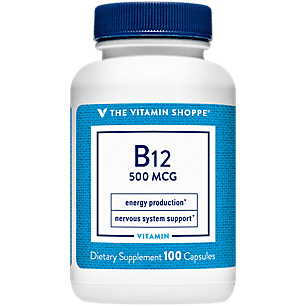 Vitamin B12 500mcg Supports Energy Production Once Daily Dietary Supplement Vitamin B12 (As Cyanocobalamin) Gluten Dairy Free (100 Capsules) by The Vitamin Shoppe - 766536011704