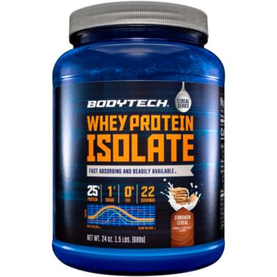 BodyTech Whey Protein Isolate Powder with 25 Grams of Protein per Serving BCAA's Ideal for Post Workout Muscle Building and Growth, Contains Milk and Soy, Cinnamon Cereal Flavor (1.5 Pounds) - 766536018949