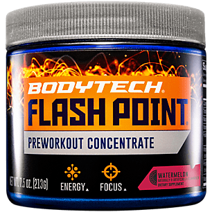 BodyTech Flash Point Pre Workout Concentrate for Energy Focus Stamina Watermelon (201 Grams Powder) - 766536019984
