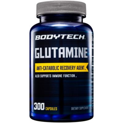 BodyTech LGlutamine (freeform amino acid) 500 MG AntiCatabolic Recovery Agent, Also Supports Immune Function (300 Capsules) - 766536020874