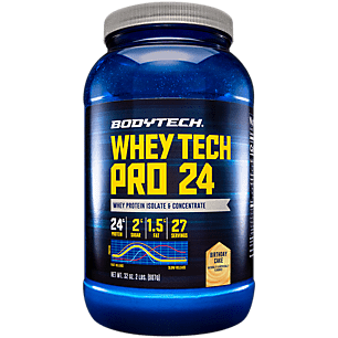 BodyTech Whey Tech Pro 24 Protein Powder Protein Enzyme Blend with BCAA s to Fuel Muscle Growth Recovery Ideal for PostWorkout Muscle Building Birthday Cake (2 Pound) - 766536035847