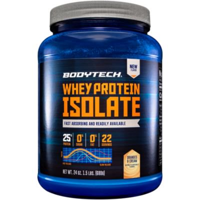 BodyTech Whey Protein Isolate Powder with 25 Grams of Protein per Serving BCAA's Ideal for Post Workout Muscle Building and Growth, Contains Milk and Soy, Orange Creamsicle Flavor (1.5 Pounds) - 766536037063