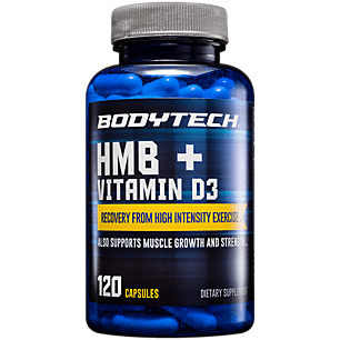 BodyTech HMB + Vitamin D3 Supports Muscle Growth and Strength (120 Vegetable Capsules) - 766536039081