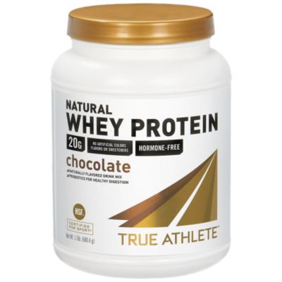 True Athlete Natural Whey Protein Chocolate, 20g of Protein per Serving Probiotics for Digestive Health, Hormone Free NSF Certified For Sport (1.5 Pound Powder) - 766536060061