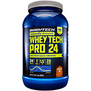 BodyTech Whey Tech Pro 24 Protein Powder Protein Enzyme Blend with BCAA s to Fuel Muscle Growth Recovery Ideal for PostWorkout Muscle Building Natural Chocolate (2 Pound) - 766536060672