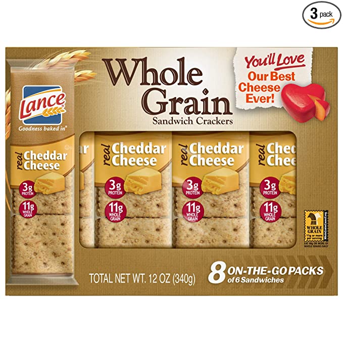 Lance Whole Grain Cheddar Cheese Crackers - 3 Boxes of 8 Individual Packs by Lance - 766789527380
