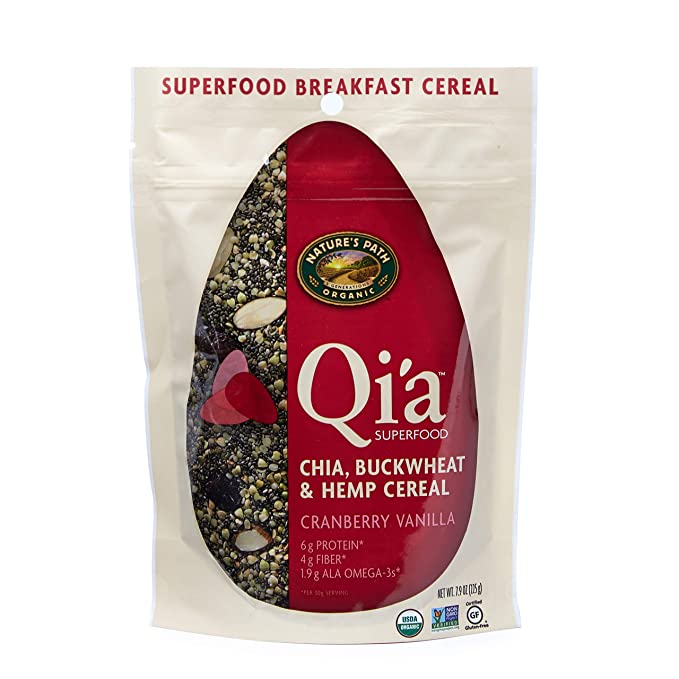  Qi'a Superfood Organic Gluten Free Cranberry Vanilla Chia, Buckwheat and Hemp Cereal Topper, 7.9 Ounce, Non-GMO, 6g Plant Based Protein, 1.9 grams of ALA Omega-3s, by Nature's Path  - 058449320074