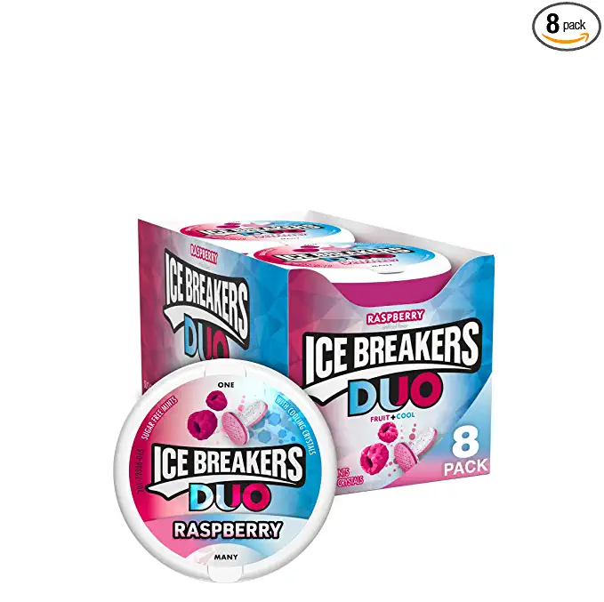  ICE BREAKERS DUO Raspberry Flavored Sugar Free Breath Mints, 1.3 oz Tins (8 Count)  - 034000006663
