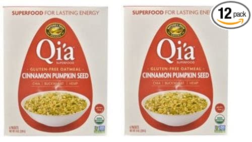 Qi'a Superfood Organic Hot Oatmeal - Cinnamon Pumpkin Seed - 2 Boxes with 6 Packets Each Box (12 Packets Total) - 780305187803