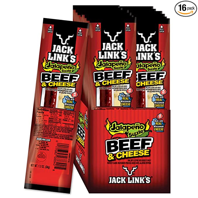  Jack Link’s Jalapeno Beef & Cheese Combo Spicy Snack Pack – 100% Beef Stick and Cheese Stick Made with Real Wisconsin Cheese - 7g Protein, 1.2 Ounce (Pack of 16)  - 689139189932