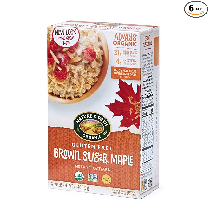  Nature's Path Organic Gluten Free Brown Sugar Maple Instant Oatmeal, 48 Packets (Pack Of 6), Non-GMO, 31g Whole Grains, 4g Plant Based Protein , 11.3 Ounce - 767563430339