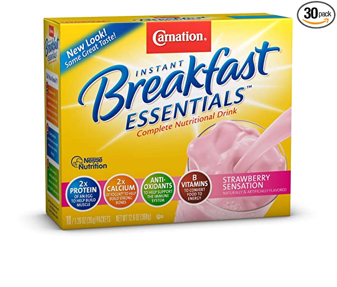  Carnation Instant Breakfast Essentials, Strawberry, 10 Count Box, 1.26-Ounce Packages (Pack of 3)  - 050000504909
