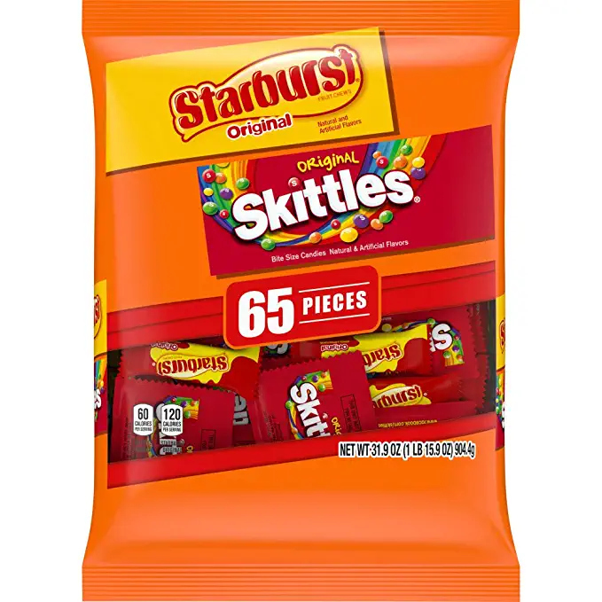  SKITTLES & STARBURST Candy Fun Size Variety Mix 31.9-Ounce Bag, 65 Pieces  - 688991305658