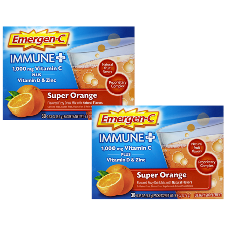 Emergen-C Immune+ 1000mg Vitamin C Powder, with Vitamin D, Zinc, Antioxidants and Electrolytes for Immunity, Immune Support Dietary Supplement, Super Orange Flavor - 60 Count/2 Month Supply - 767571611836