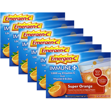 Emergen-C Immune+ 1000mg Vitamin C Powder, with Vitamin D, Zinc, Antioxidants and Electrolytes for Immunity, Immune Support Dietary Supplement, Super Orange Flavor - 180 Count/6 Month Supply - 767571611874