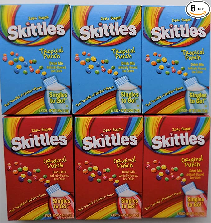 Variety Pack Skittles Singles to Go Flavored Drink Mix - Original Punch - Tropical Punch - Pack of 6 - 767578254425