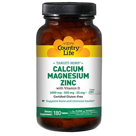 Country Life Target-Mins Calcium Magnesium Zinc w/Vitamin D 1000mg/500mg/25mg - 180 Tablets - Supports Bone & Immune - 767644578189