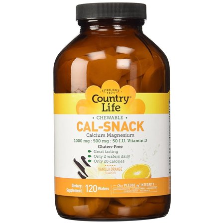 Country Life Cal-Snack Chewable Supplement - Calcium, Magnesium & Vitamin D 1000mg/500mg/50 I.U. - 120 Wafers - 767644616881