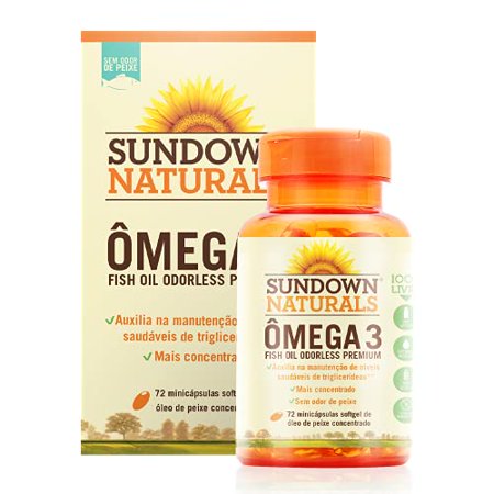 Fish Oil by Sundown Dietary Supplement Omega 3 Supports Heart Health Non-GMO Free of Gluten Dairy Artificial Flavors 1290 Mg 72 Coated Mini Softgels - 767644700818
