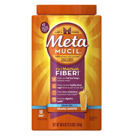 Metamucil Sugar-Free Fiber Supplement, 180 Servings, 4-in-1 Psyllium Husk Powder, Orange Smooth Sugar Free, 36.8 Ounce, 2.3 Pound (Pack of 1) (B003CT2YQY) - 767674178465