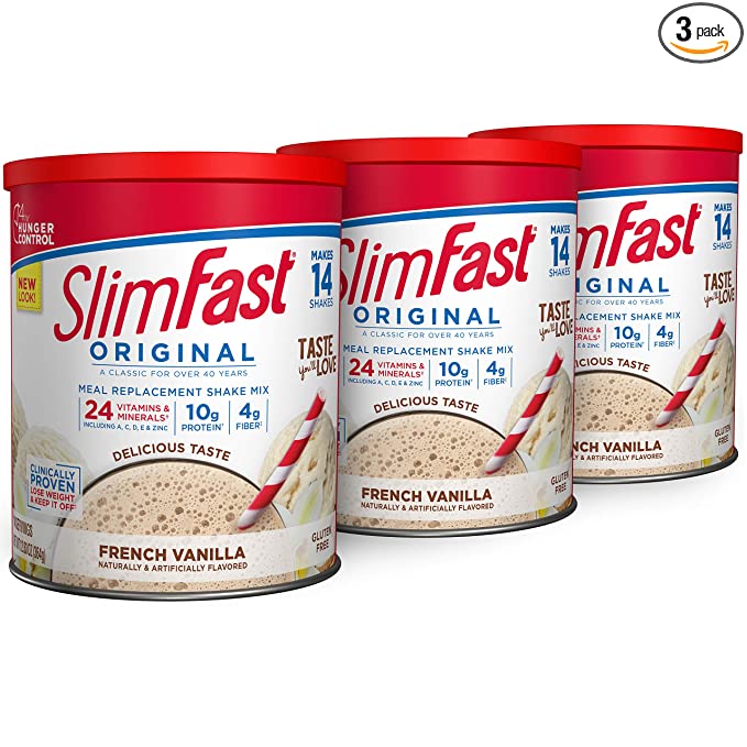  SlimFast Meal Replacement Powder, Original French Vanilla, Weight Loss Shake Mix, 10g of Protein, 14 Servings (Pack of 3)  - 767674215504