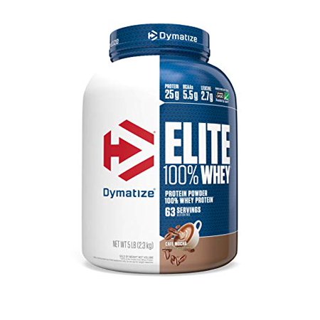 Dymatize Elite 100% Whey Protein Powder, 25g Protein, 5.5g BCAAs & 2.7g L-Leucine, Quick Absorbing & Fast Digesting for Optimal Muscle Recovery, Cafe Mocha, 5 Pound - 767674290693