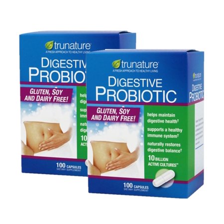 Trunature Digestive Probiotic Capsules 100 Count ( 2 Pack ) - 767674403048