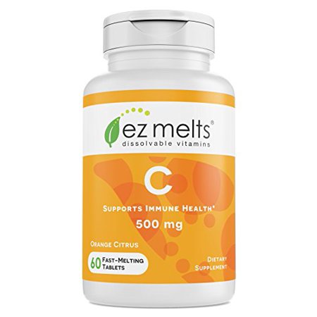 EZ Melts C for Immune Support 500 mg Sublingual Vitamins Vegan Zero Sugar Natural Orange Flavor 60 Fast Dissolve Tablets - 767674516458