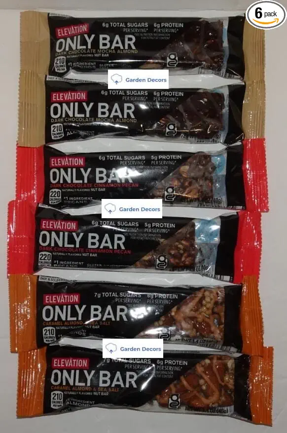 Elevation Only Bar Dark Chocolate Cinnamon Pecan, Dark Chocolate Mocha Almond, Caramel Almond & Sea Salt 1.4oz 40g (Six Bags) - 768479908981