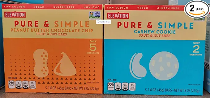 Elevation Pure & Simple Peanut Butter Chocolate Chip & Cashew Cookie 8oz 225g (Two Boxes) - 768481596770