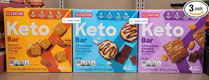 Elevation by Millville Elevation Keto Bar Salted Caramel Pecan, Chocolate Coconut Macaroon, Chocolate Almond Brownie, 5.6oz 160g (Three Boxes), 5.6 Ounce (Pack of 3) - 768497072329