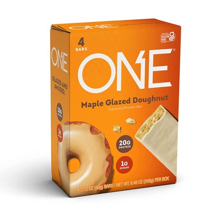 ONE Protein Bars Maple Glazed Doughnut Gluten-Free Protein Bar with 20g Protein and only 1g Sugar Snacking for High Protein Diets 2.12 Ounce (4 Pack) - 768617257520