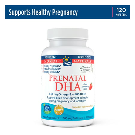 Nordic Naturals Prenatal DHA Softgels Strawberry 830 mg Non-GMO 120 Ct - 768990017520