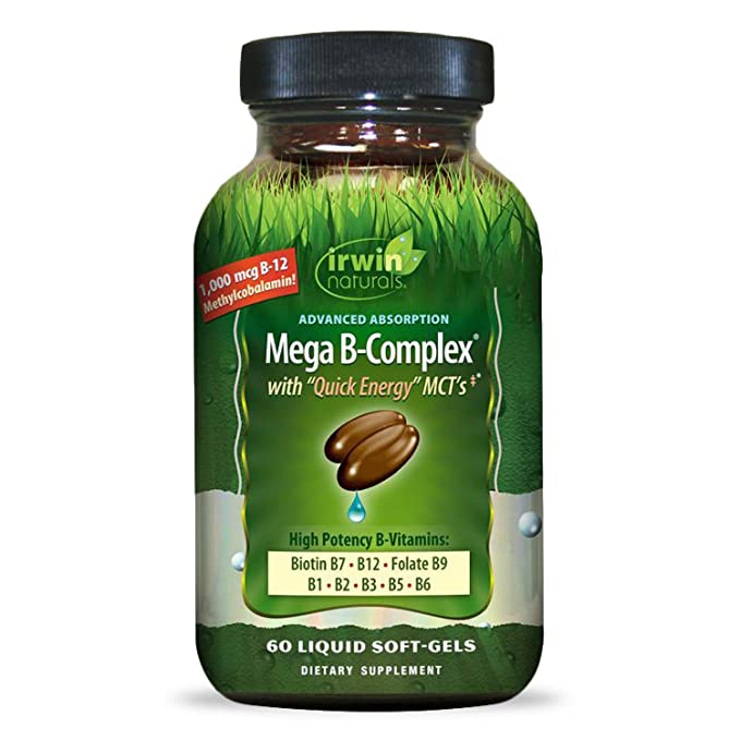  Irwin Naturals Mega-B Complex - 1,000 mcg B-12 - High Potency B-Vitamins with Quick Energy MCTs - 60 Liquid Softgels  - 710363579791