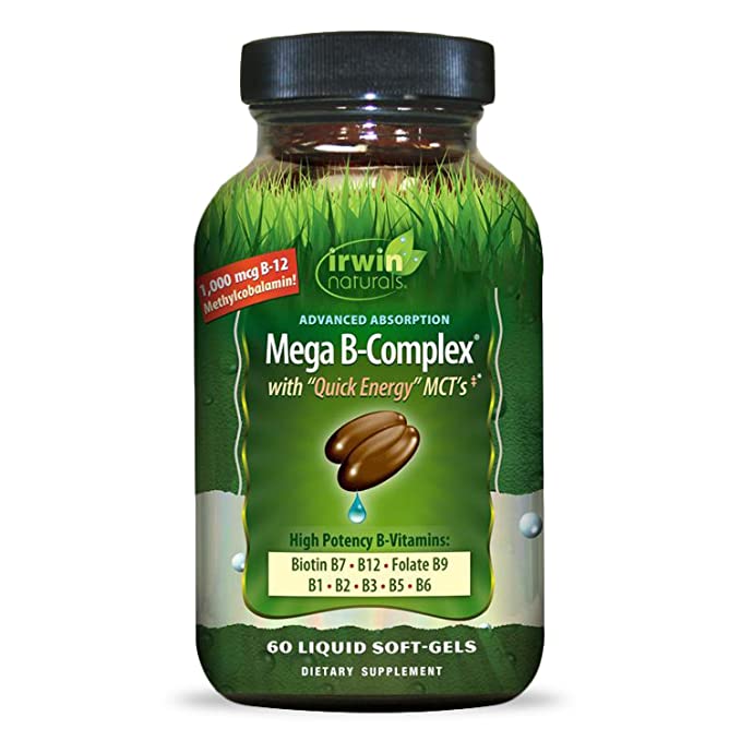 Irwin Naturals Mega-B Complex - 1,000 mcg B-12 - High Potency B-Vitamins with Quick Energy MCTs - 60 Liquid Softgels - 710363579791