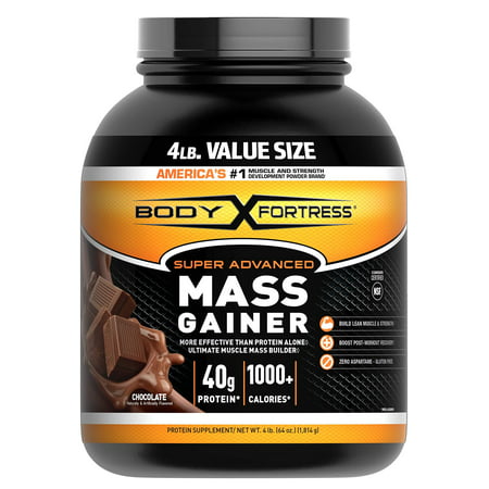 Body Fortress Super Advanced Whey Protein Powder Mass Gainer, Gluten Free, Chocolate, 4 lbs - 772195231353