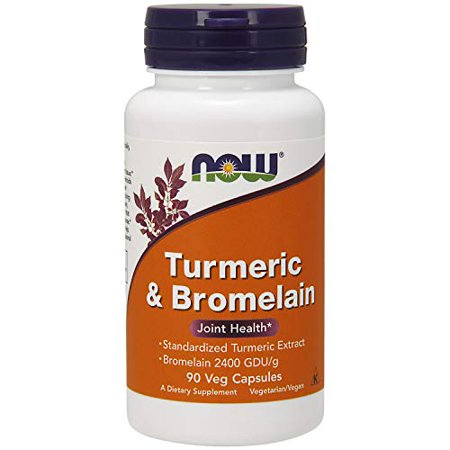 NOW Supplements, Turmeric & Bromelain (Standardized Turmeric Extract) with Bromelain 2400 GDU/g, 90 Veg Capsules - 772195489808
