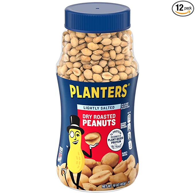 Planters Lightly Salted Dry Roasted Peanuts (12 ct Pack, 16 oz Jars)  - 773821242941