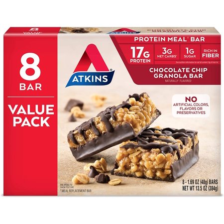 Atkins Protein-Rich Meal Bar, Chocolate Chip Granola, Keto Friendly, 8 Count - 774934835280