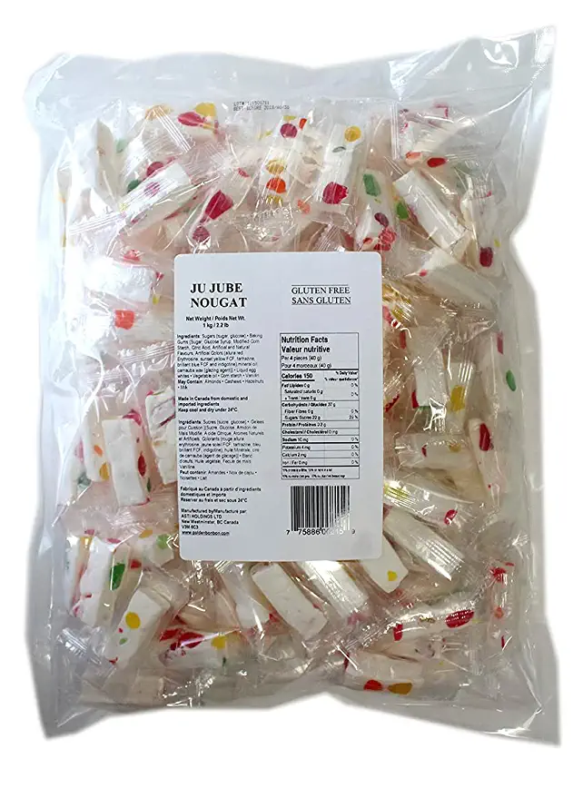  Golden Bonbon Italian Jujube Nougat Candy, Individually Packed Soft and Chewy Nougat With Fruity Jelly Beans Candy Bars, Original Golden Bonbon Fruity Jujube Nougat Candy 2.2 lbs  - 775886008159