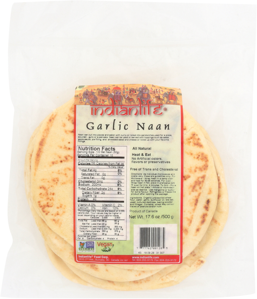 INDIANLIFE: Garlic Naan – Non GMO, 500 gm - 0777762001285