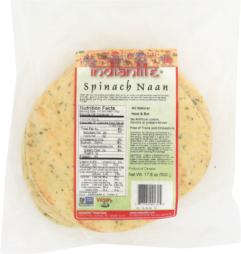 INDIANLIFE: Spinach Naan – Non GMO, 500 gm - 0777762001315