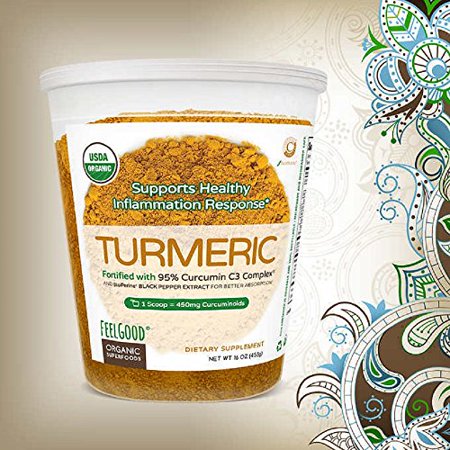 Feelgood Organic Superfoods Supports Healthy Inflammation Response Turmeric Powder 16 OZ(453g) Fortified with 95% Curcumin Complex - 778024901824