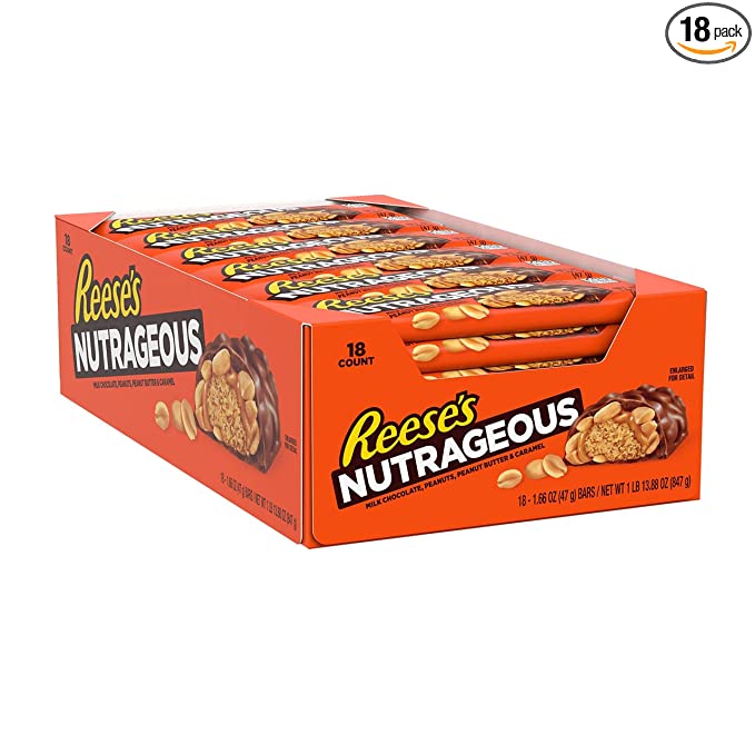  REESE'S NUTRAGEOUS Milk Chocolate, Peanuts, Peanut Butter and Caramel Candy, Bulk, 1.66 oz Bars (18 Ct.)  - 034000109302