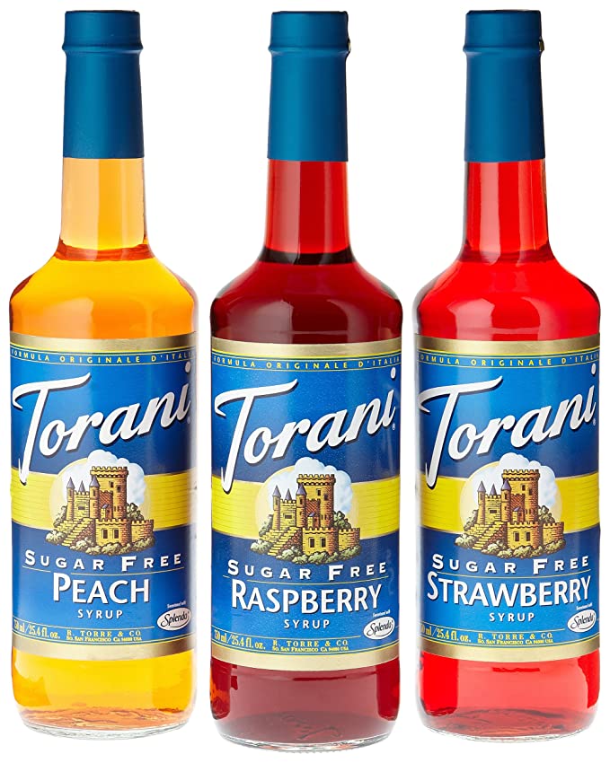  Torani Sugar Free Fruit Flavor Syrup Variety Pack - Raspberry, Strawberry, Peach, 25.4 Fl Oz (Pack of 3)  - 089036393720