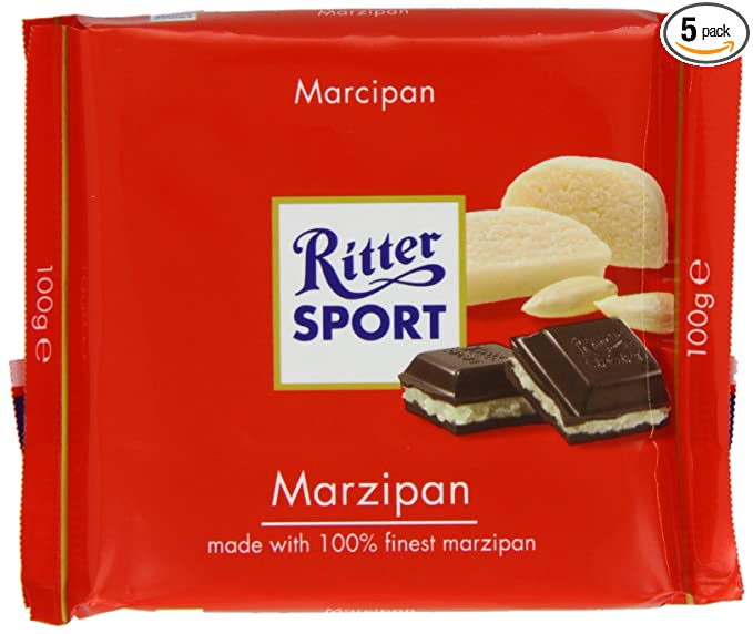  Ritter Sport Marzipan Chocolate Bar 100 g (Pack of 5)  - 778554453985
